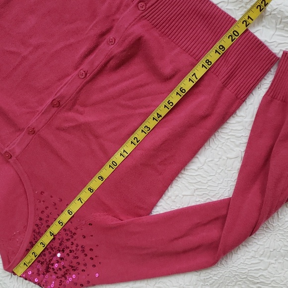 ELLE Magenta Button Cardigan with Sequins, Size: Small - Picture 12 of 15